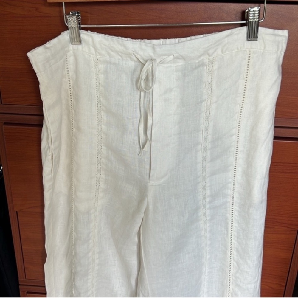 Zara 100% linen drawstring pants ladder stitch - Picture 6 of 10